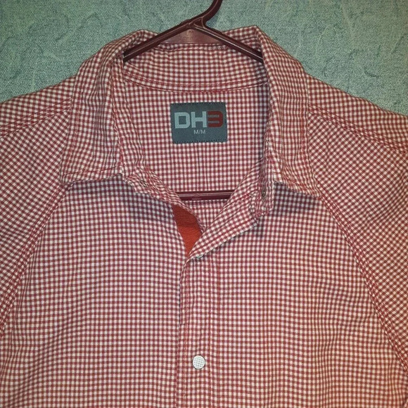 Men's DH3 Long Sleeve Red  & White Checkered Shirt Size Medium - Picture 2 of 7